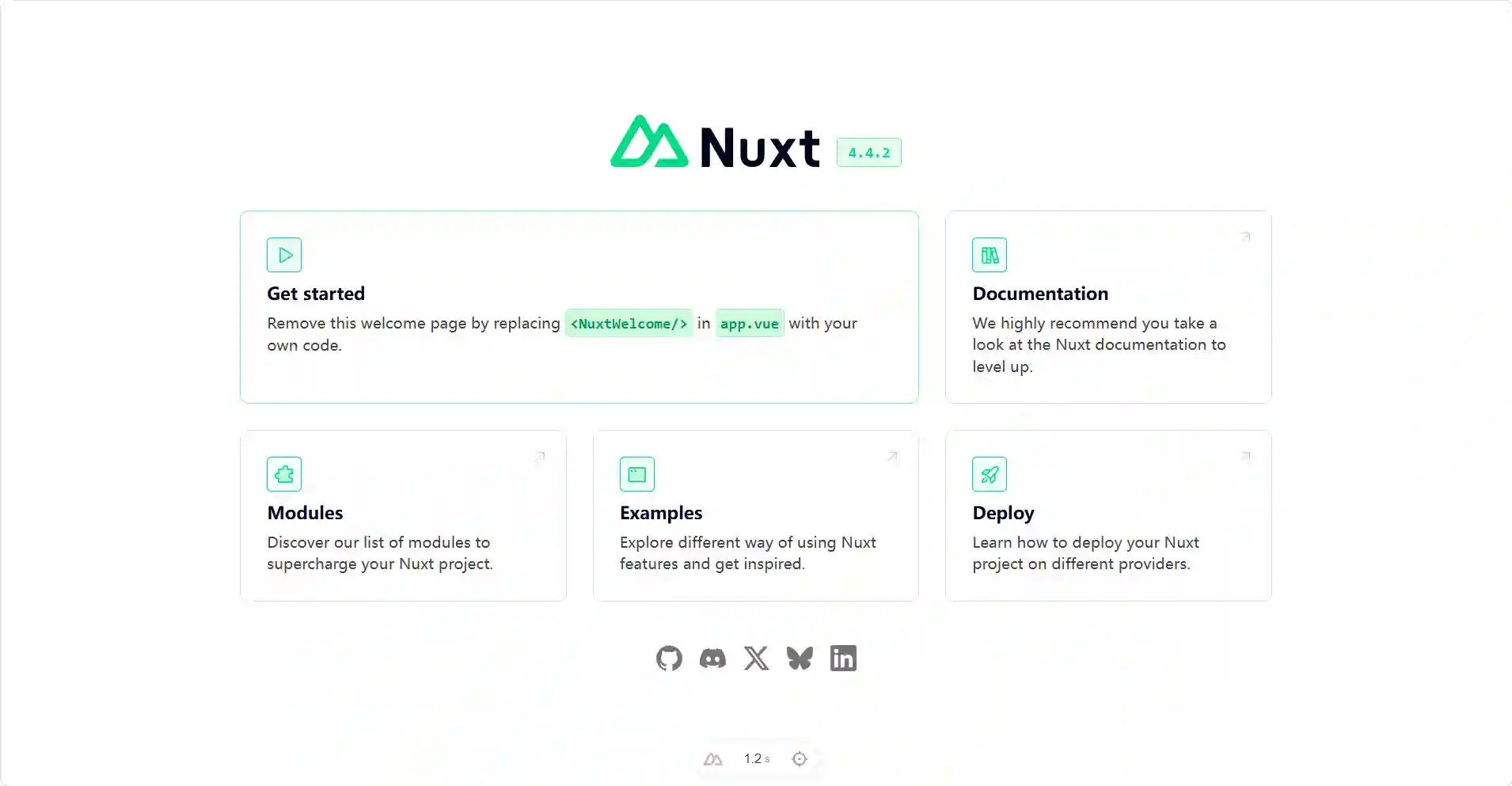 Screenshot of a brand new Nuxt project